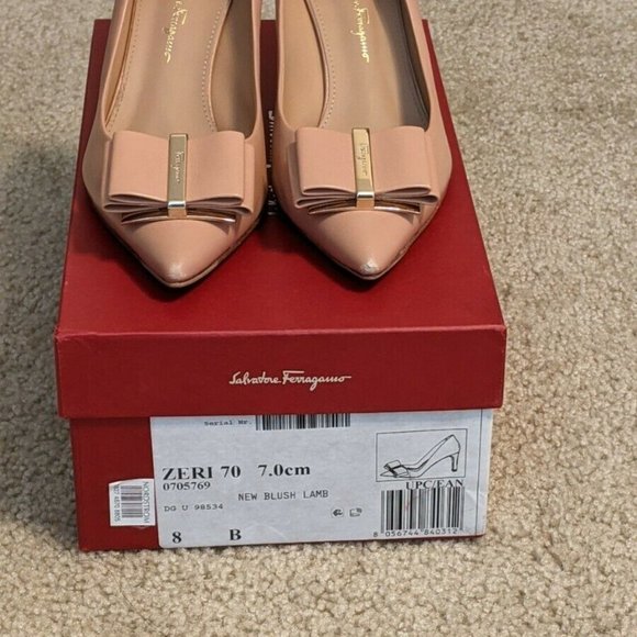 Salvatore Ferragamo Zeri Pointed Toe Pumps Blush/Tan Calf Leather 8 MSRP $750 main image 8